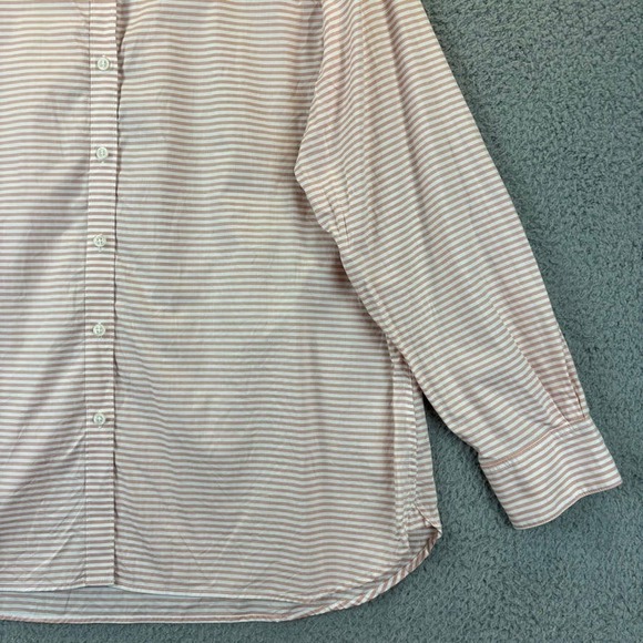 Garnet Hill Shirt Sz 18 Organic Pima Beachy Pink Striped Button Up Long Sleeve - Picture 4 of 12